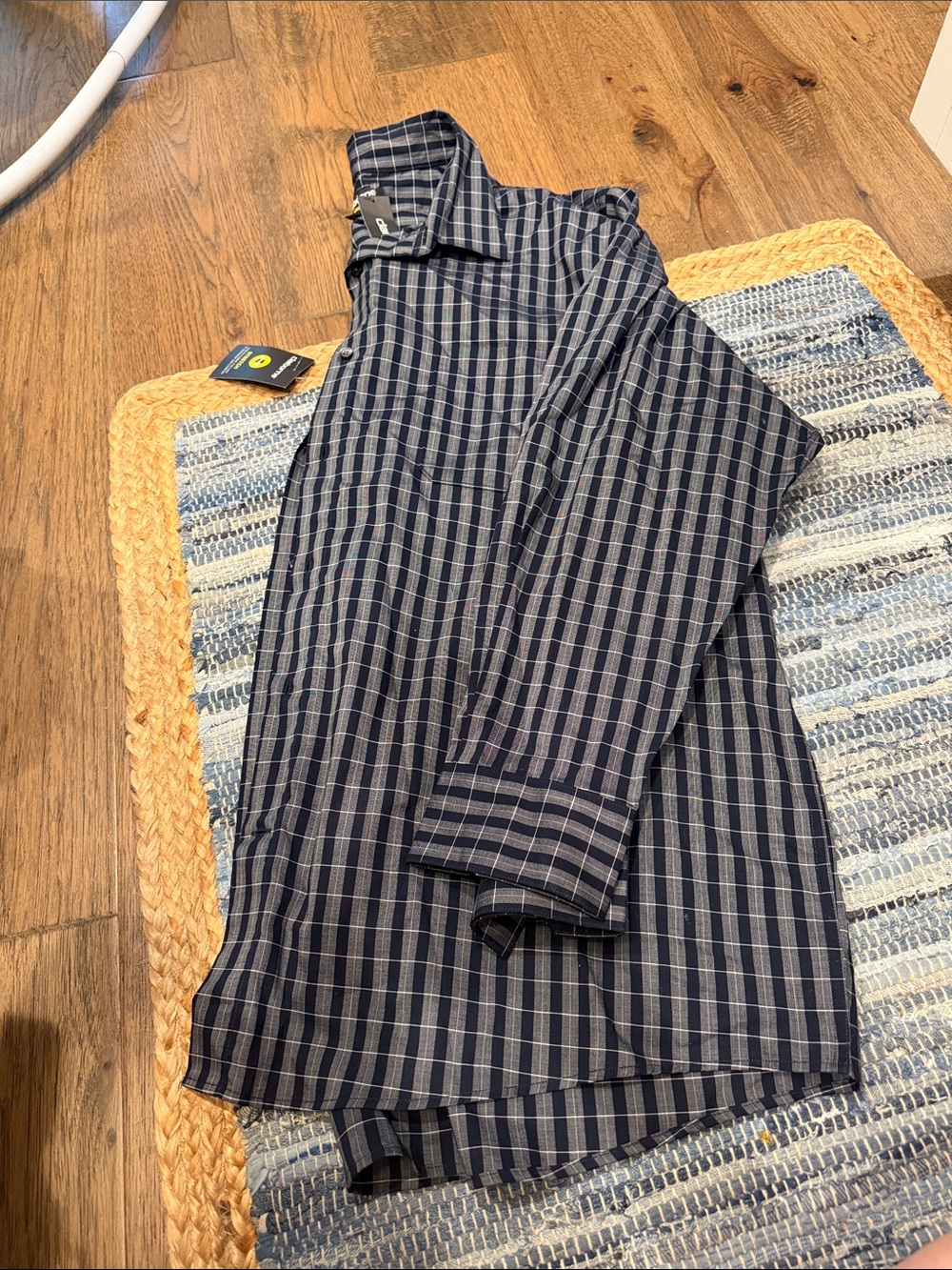 Claiborne Navy and Light Blue Plaid Button-Down Shirt